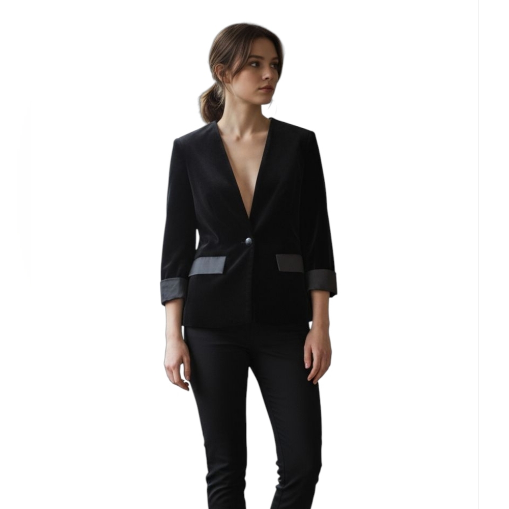Vintage Jaeger Black Velvet Blazer Women's Sz L 12 Gothic Grunge Holiday Luxury